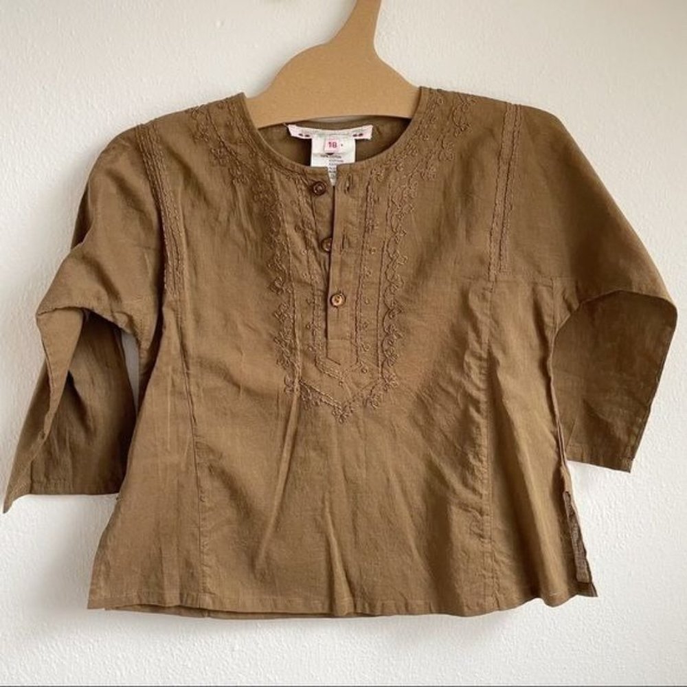 Bonpoint Tan Brown Tunic Shirt Kimono Sleeves Kids Size 18 Months